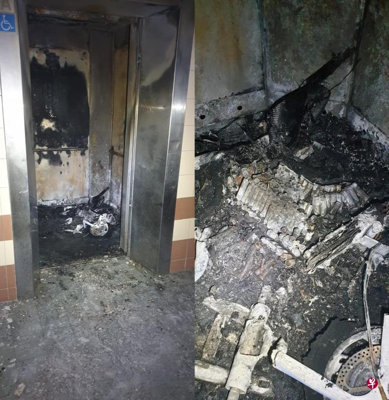 个人代步工具在电梯内失火,导致一人严重烧伤送院.(取自民防部队面簿)